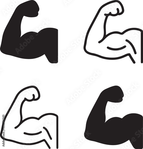 Isolated dot style strong arm icon, dot map style muscular arm vector, minimal black fitness dot graphic, strength training gym power muscle workout exercise illustration project design
