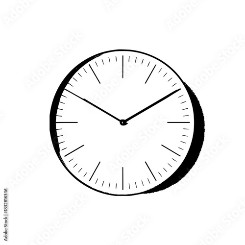 Clock time illustration showing hour minute and second hands in black and white design for timekeeping needs