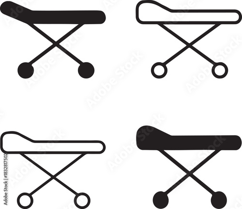 Isolated dot style stretcher icon, dot map style stretcher vector, emergency transport dot graphic, minimal black rescue symbol, medical ambulance hospital patient aid emergency project design