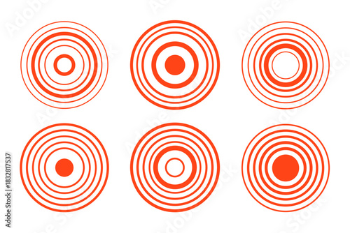 Set of red concentric circle icons, commonly used to symbolize targets, pain, ache, or radiating signals