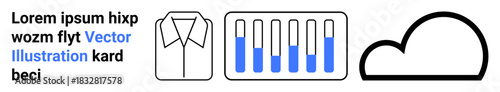 Shirt and laundry, vertical bar chart with gradients, and cloud icon. Ideal for data analytics, laundry services, cloud storage, clean design, modern tech, progress tracking simple landing page