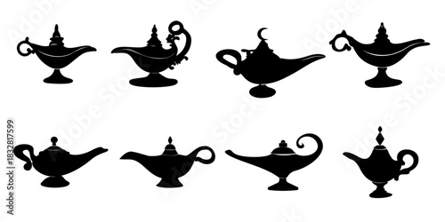 Cartoon magic aladin lamp isolated Silhouette of a magic lamp from an Arabic fairy tale