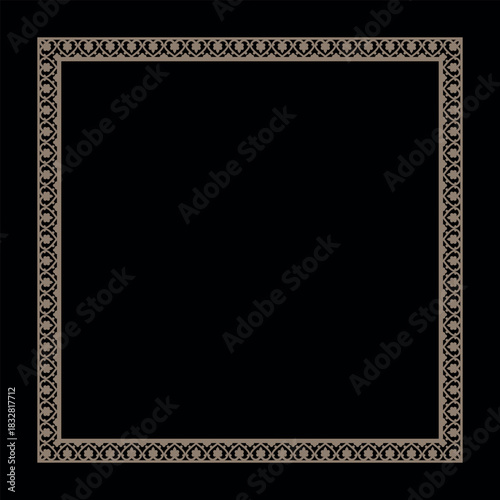 Square frame with gold ornate border features elegant vintage style swirls and lines creating classic decorative pattern. Elegant Decorative Square Border for Wedding Invitation, Scrapbooking design