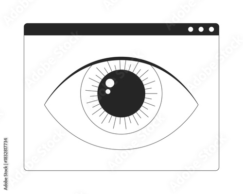 Eye symbol in web interface 2D line object. Computer vision. Visual recognition. Digital monitoring. Eyesight in browser window isolated clipart vector ink outline item. Monochrome spot illustration