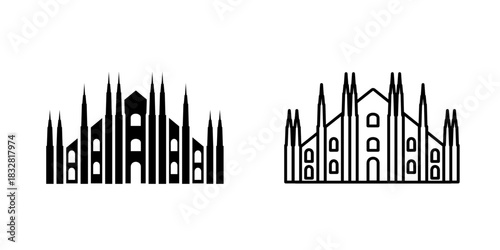 Milan Cathedral set icon isolated on white background.