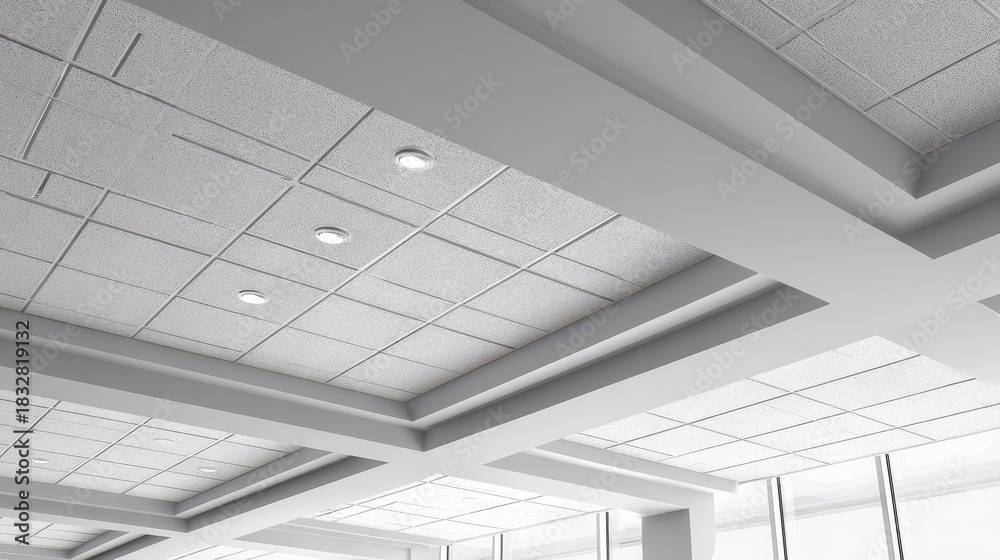 Fototapeta premium Low-angle photograph of acoustic ceiling tiles in a contemporary workspace