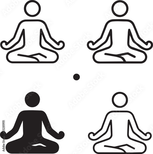 Isolated dot style yoga icon, dot map style yoga pose vector, meditation wellness dot symbol, stretching dot style graphic, minimal black yoga design, fitness health exercise calm body relaxation