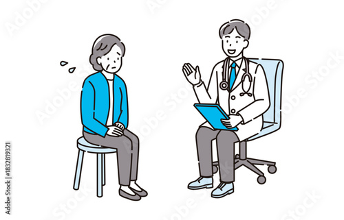 医師と不安な高齢女性の診察