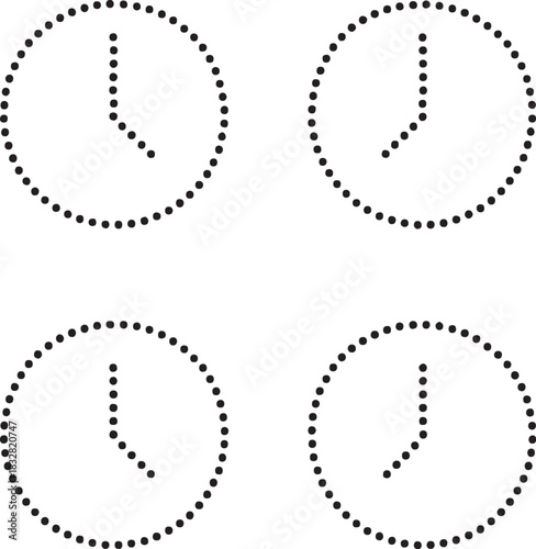Isolated dot style clock icon, dot map style clock vector, minimal black clock dot graphic, equal size dot style symbol, time schedule icon, alarm watch timer illustration project design