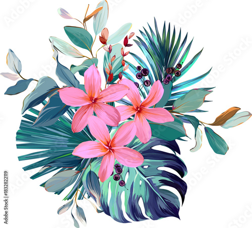 A bouquet of tropical flowers. Summer bouquet. Exotic, tropical, Hawaiian, vibrant.