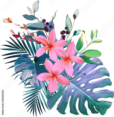 A bouquet of tropical flowers. Summer bouquet. Exotic, tropical, Hawaiian, vibrant.