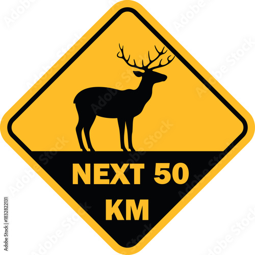 Deer road sign. Isolated deer on white background