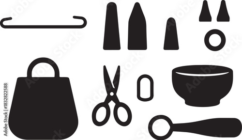 Knitting Accessories Mega Pack Geometry Silhouette Icon Set.eps