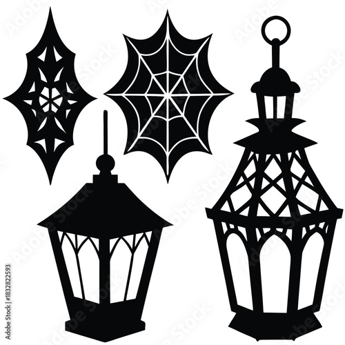 Silhouette of lanterns and spider webs