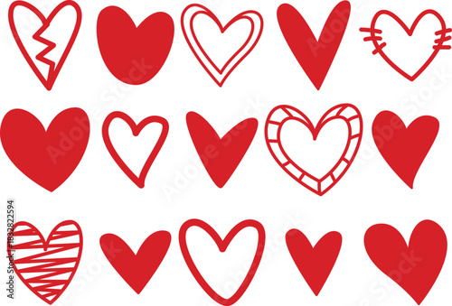set of hand drawn red heart illustrations scribble style illustration elements