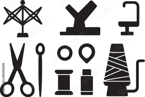 Yarn Winding & Support Tools Geometry Silhouette Icon Set.eps