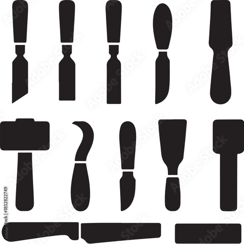 Woodcarving Craft Set Geometry Silhouette Icon Pack.eps