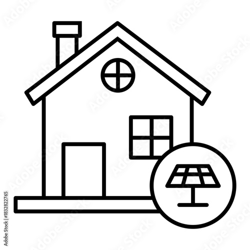 home and solar panel line icon with editable line icon