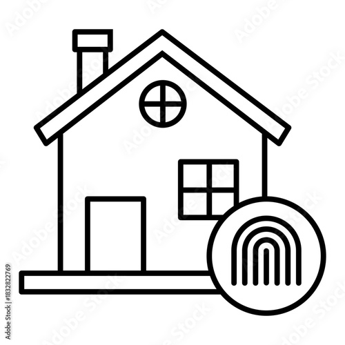home and finger print line icon with editable line icon
