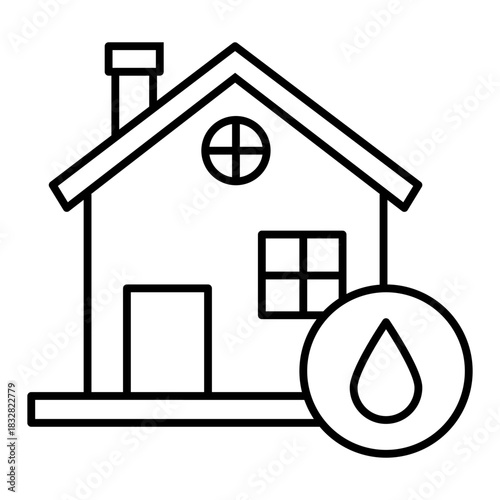 home with water droplet line icon with editable line icon