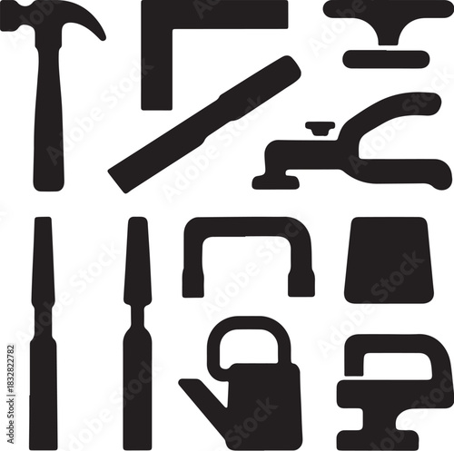 Carpentry Starter Set Geometry Silhouette Icon Pack.eps