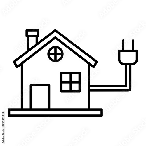 home with electric plug line icon with editable line icon