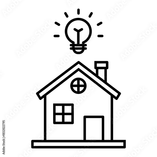 house and light bulb line icon with editable line icon