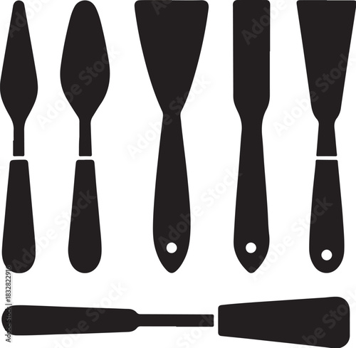 Painting Knives Tools Silhouette Icon Set.eps