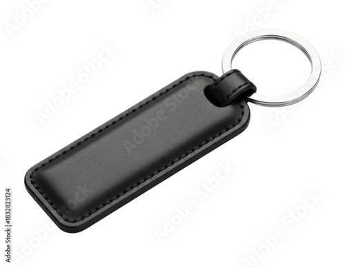 Black leather keyring mockup isolated cutout PNG