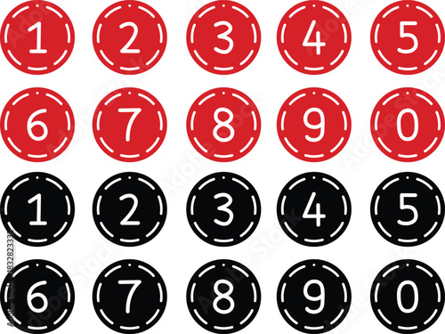 Collection of number icons from 0 To 9 bullet points numbers black and red