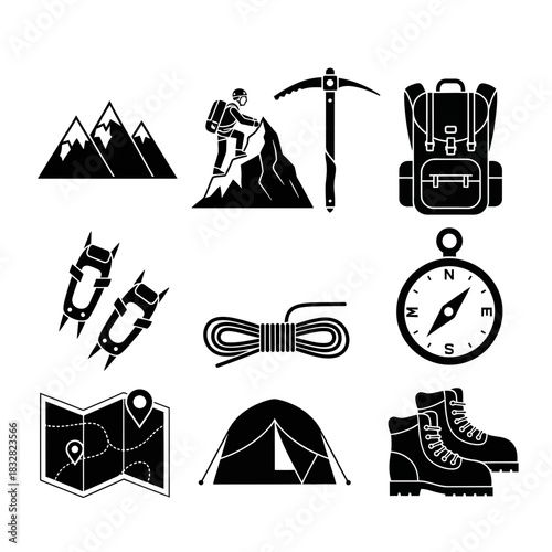 Conquer the Outdoors with Essential Gear: A Vector-Based Adventure Collection Ready for Your Next Expedition, Inspiring Exploration and Thrilling Journeys