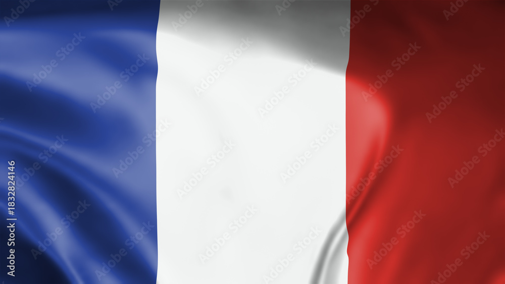 Fototapeta premium France cloth waving in wind isolated on black background