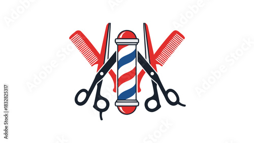 “Clean vector barbershop illustration with barber tools and professional haircut elements”