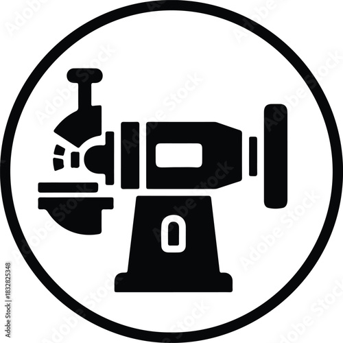 Silhouette bench grinder tool isolated within circular frame vector Illustrator