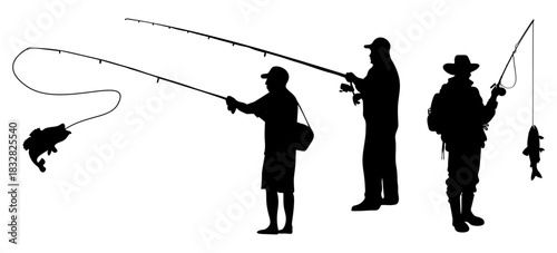 Fishing Silhouette Collection. Fishing Poses & Activities