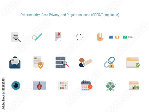 Cyber security data privacy and regulation compliance icons
