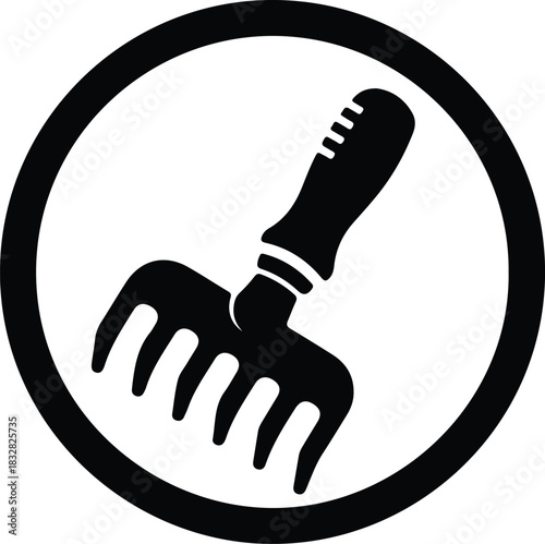 Silhouette garden rake gardening equipment tool in circle vector Illustrator