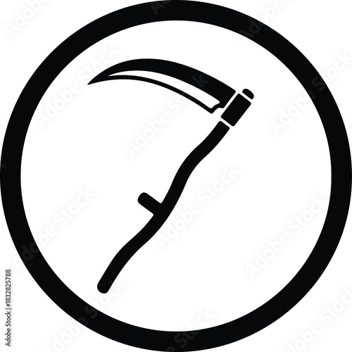 Silhouette grim reaper scythe inside circle minimalist vector Illustrator