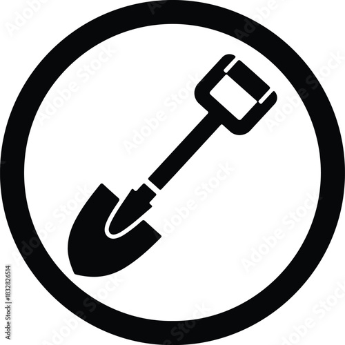 Silhouette shovel garden equipment inside circle vector Illustrator