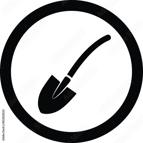 Silhouette shovel icon symbol inside a circle frame vector Illustrator