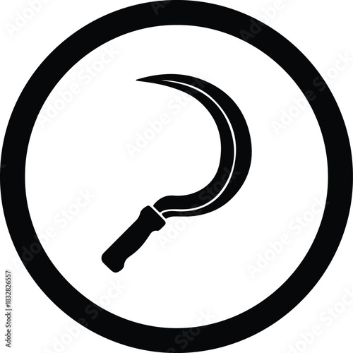 Silhouette Sickle agricultural tool in a circle symbol vector Illustrator