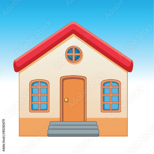 Cute Cartoon House, Tree, and Architectural Elements Vector Set