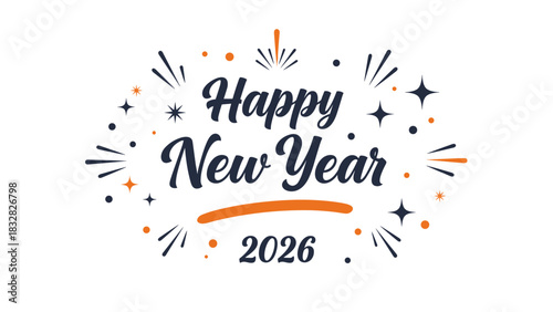 Happy New Year 2026 Typography Vector Design with Festive Fireworks and Sparkles