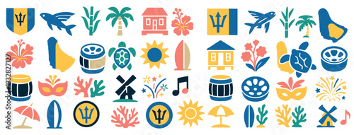 Barbados Cultural Icons Collection with Flag, Music, and Tropical Elements