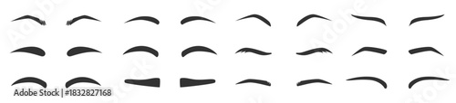 Eyebrow silhouette collection, beauty brows vector set, cosmetic shapes, fashion makeup illustration, aesthetic eye contour design on transparent background