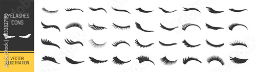 Eyelash silhouette collection, beauty lashes vector set, cosmetic eye shapes, fashion makeup elements, glamour illustration on transparent background