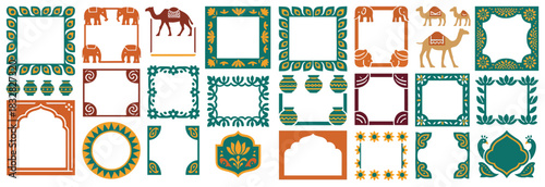 Rajasthan Decorative Frame Set with Traditional Motifs Camels Elephants and Folk Elements