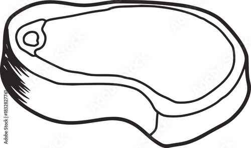 Black and white line drawing of a raw steak meat food