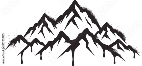 Black and white spray painted mountain range with drips