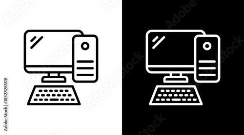 Desktop Computer  White Icon Set Design
